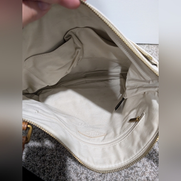 Fossil Corey Cream, Tan & Brown Cross Stitch Large Crossbody Bag - Picture 8 of 13